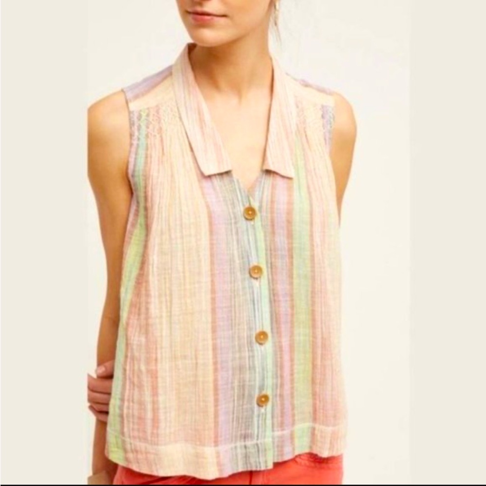 Holding Horses Anthropologie Coastal Striped Swing Button Down Tank Top Shirt